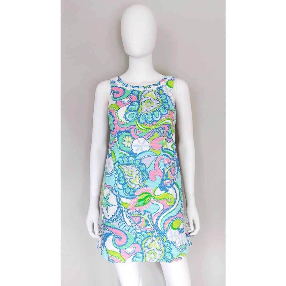 Lilly Pulitzer Delia Shift Dress 0 Cotton Multi Conch Republic Sleeveless Zip - Picture 2 of 12